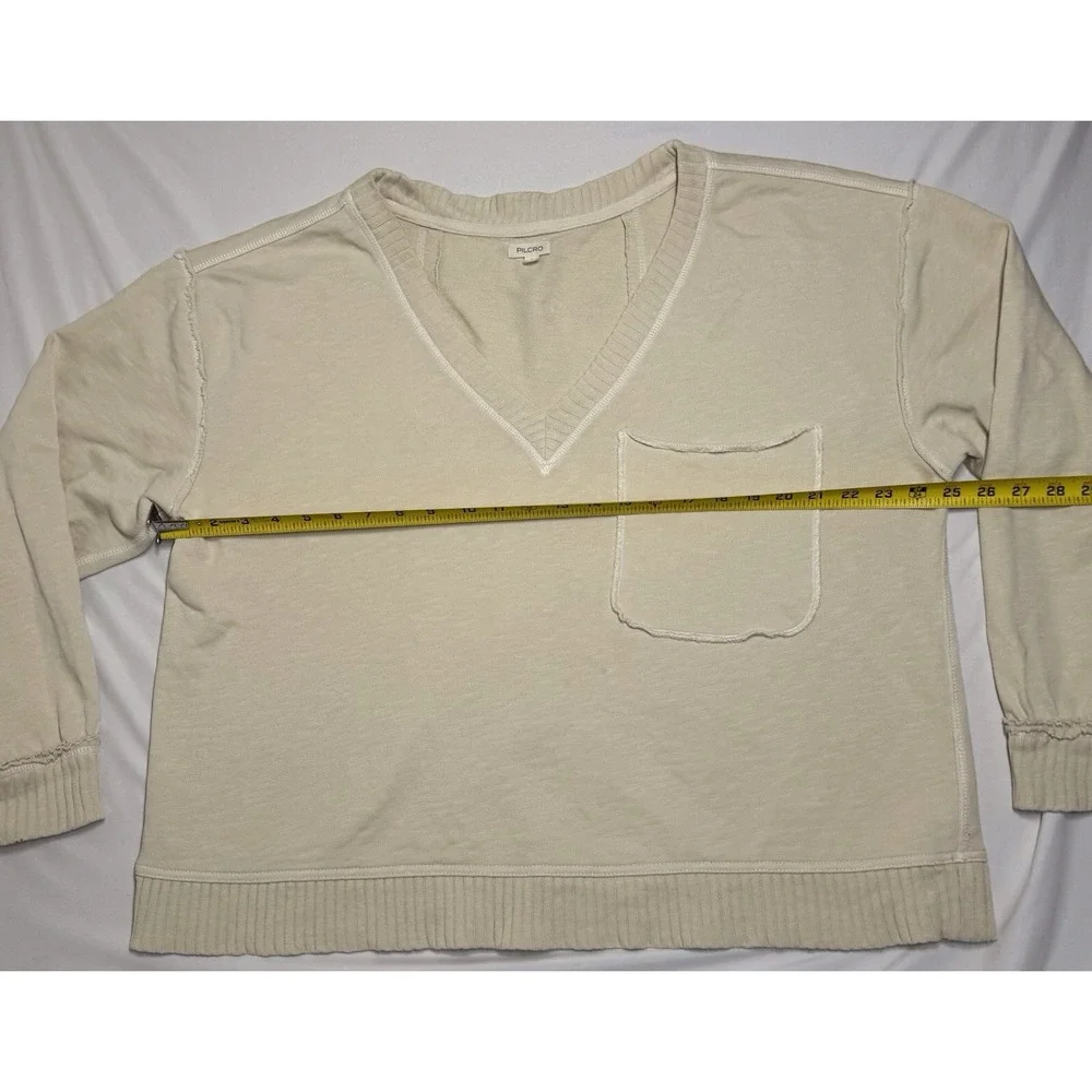 Pilcro Anthropologie Montana Pocket Knit Top Ivory V-Neck Sweatshirt Size Large - Picture 6 of 6